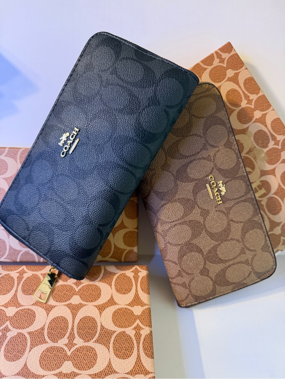 Coach Black Signature Zip Around Wallet with Gold Logo - Picture 2 of 2